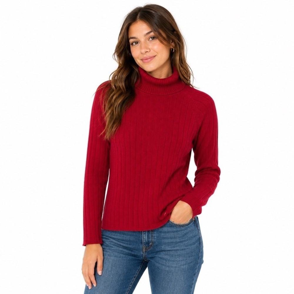 Talbots 100% Silk Red Turtleneck Ribbed Knit Sweater Women Medium Talbots